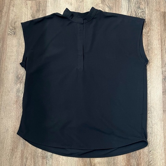 Figs Tops - Rafaela Oversized Technical Collection Mandarin Collar Scrub Top in Black Small